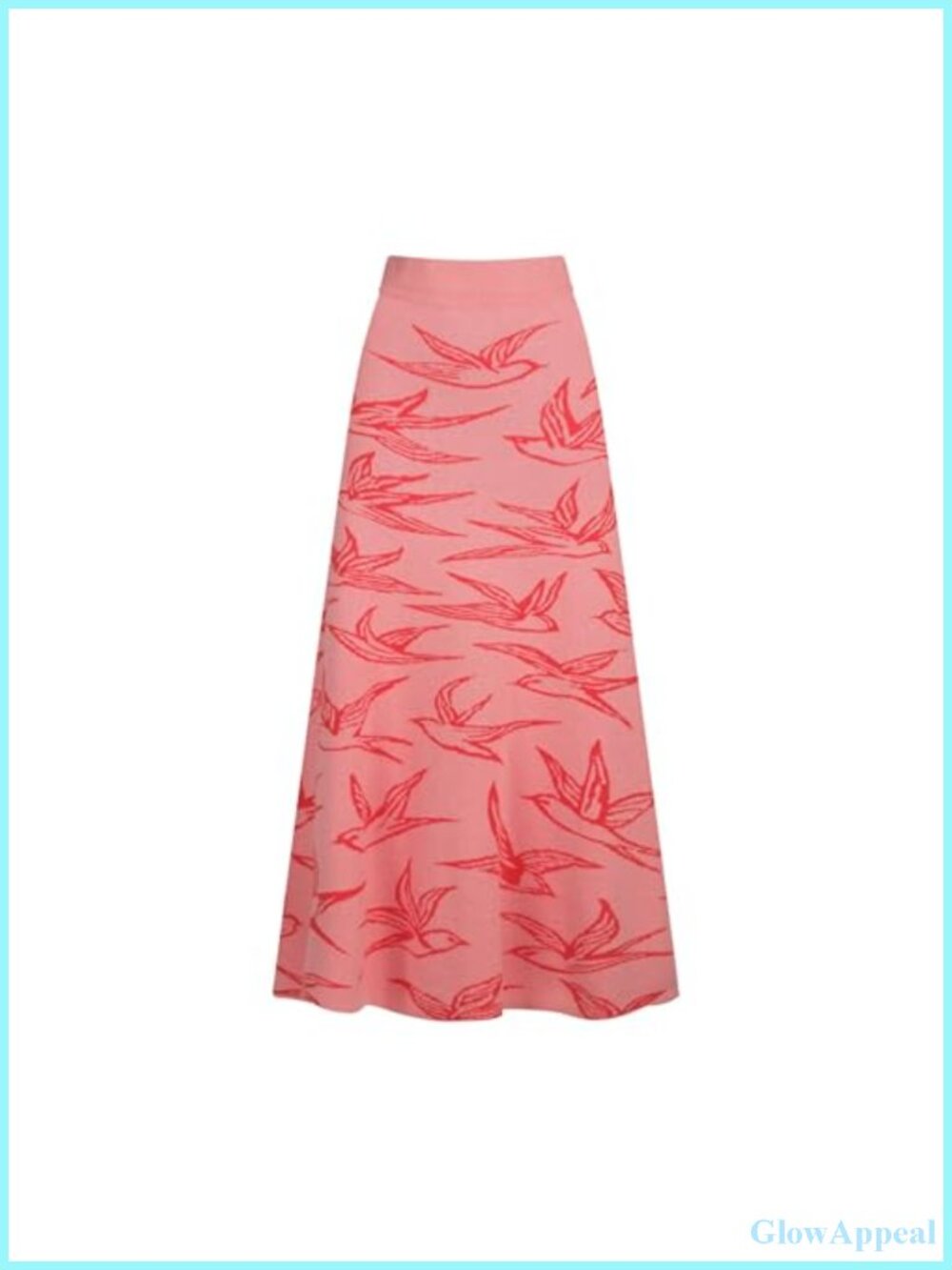100% Cotton Knitted Midi Skirt High Waist A-Line Retro Birds Pattern